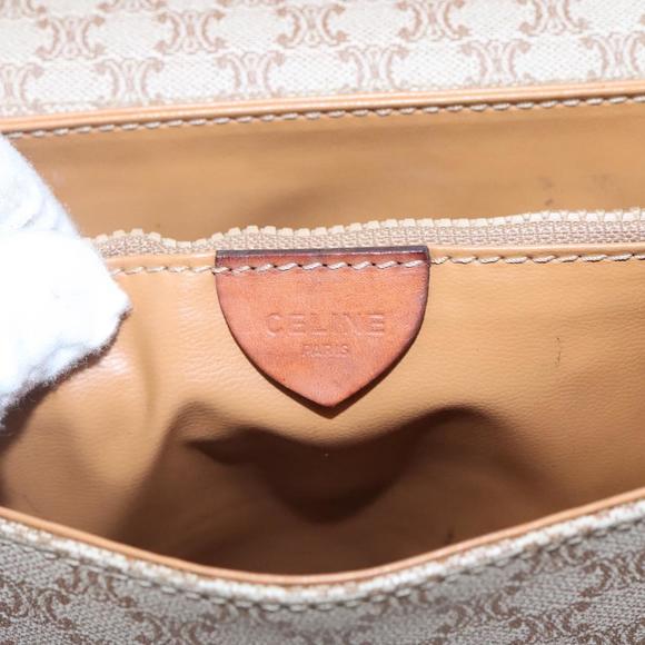 CELINE Macadam Canvas Shoulder Bag PVC Beige Gold Auth bs24047
